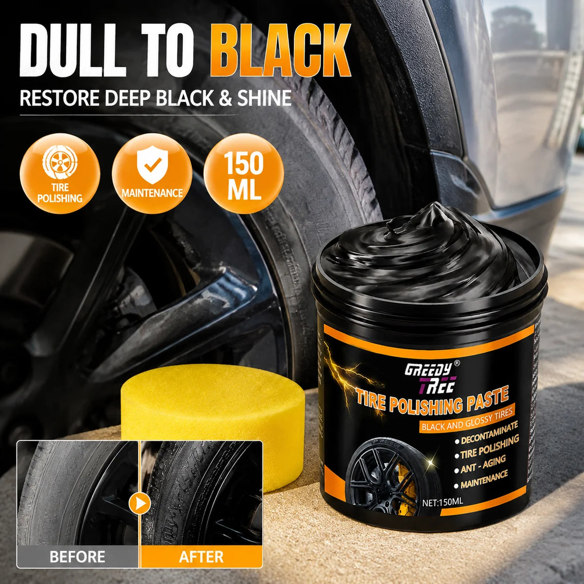 GREEDY TREE Tire Polishing Paste 150ml with Sponge