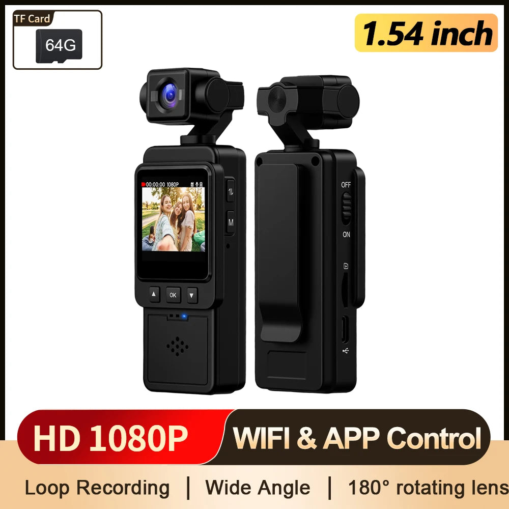 Podofo 1080P Sports Pocket Camera 1.54" Mini Lens 180° Rotatable WiFi Wireless Video Recorder 5hours Endurance Motion Camera