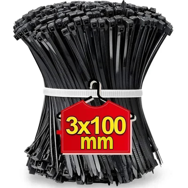 Black White Nylon Cable Ties Adjustable Self-locking Fastening Rings Zip Tie Cable Wires Fixing Ties for Home Offices Industrial