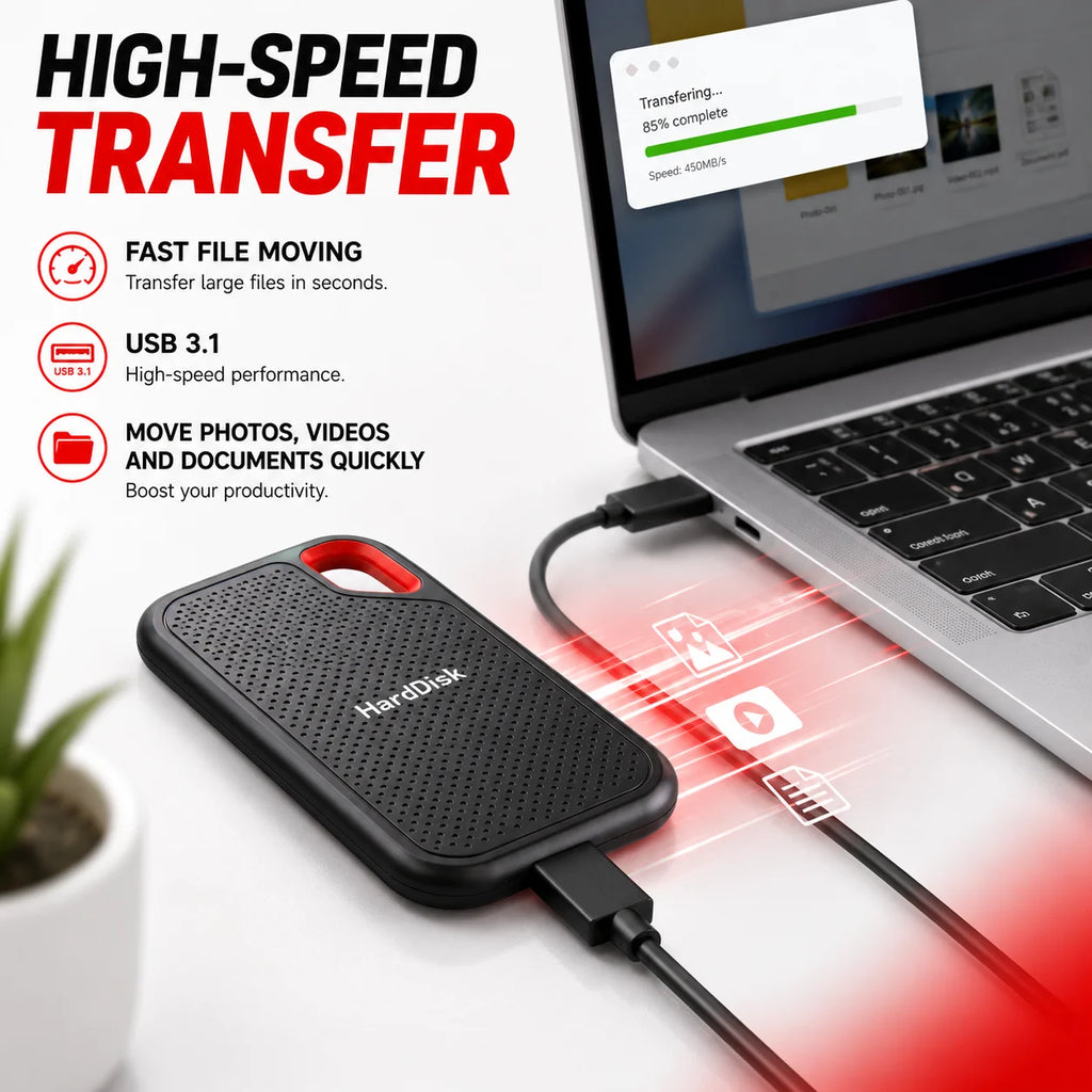 2TB External Hard Drive Portable SSD USB-C Fast & Compact  Data Storage for Laptop Mac PC