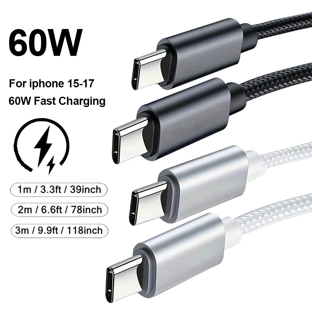 Nylon Braided 60W Type C Wire For iphone 15 16 17 pro max