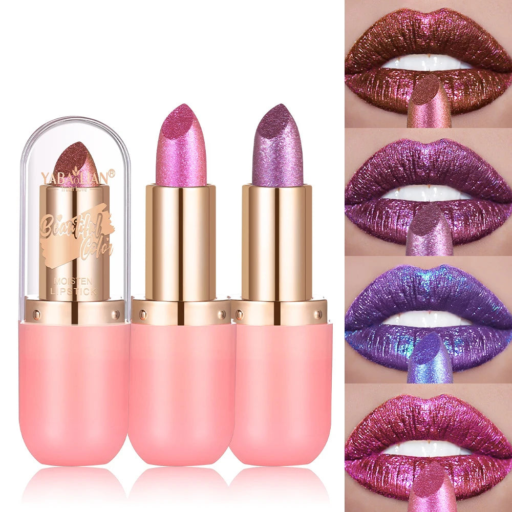 Metallic Violet Chameleon Lipstick Color Changing Matte Glitter Diamond Waterproof