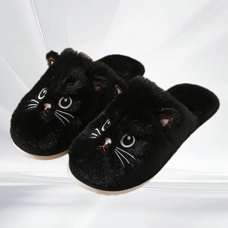 2025 Women Cute Cat Fluffy Furry Home Slippers Couples Indoor