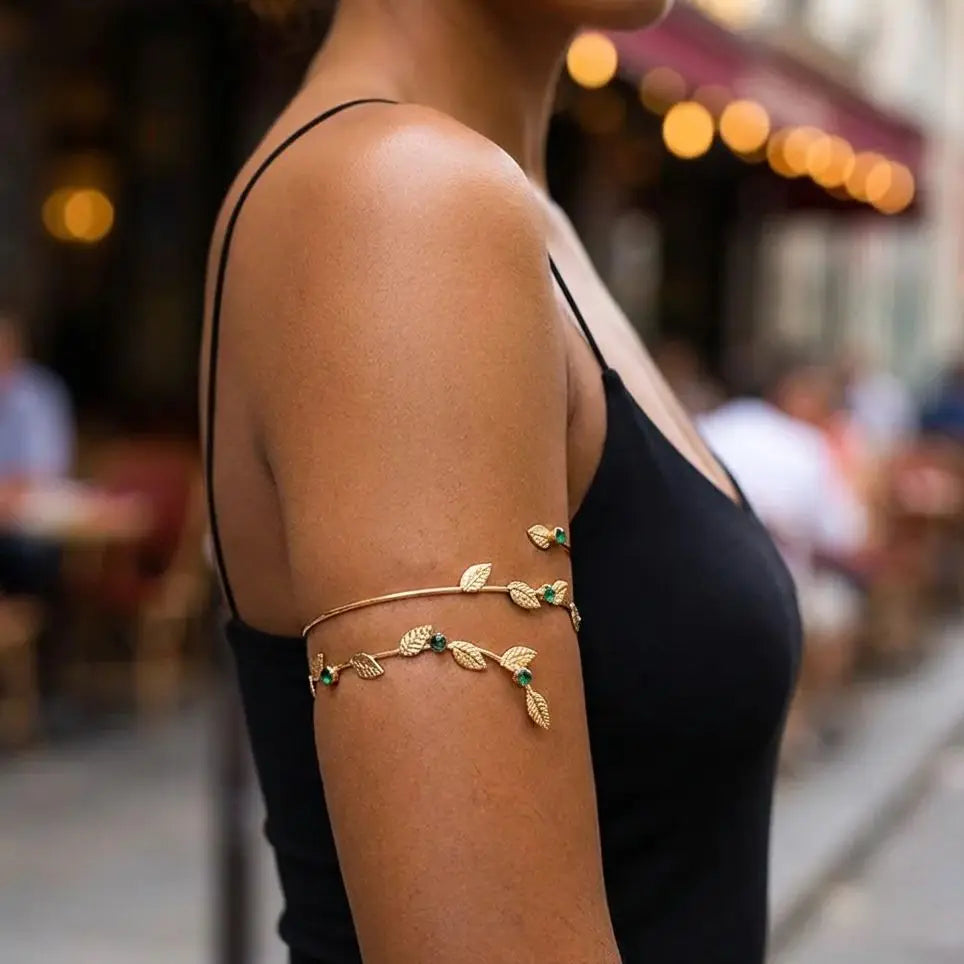 Boho Gold Color Leaf Upper Arm Cuff Bracelet for Women