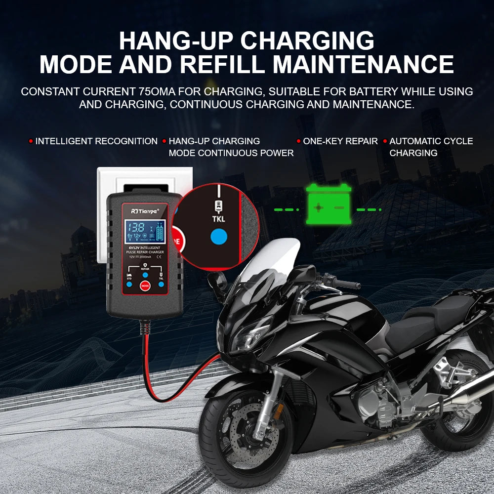 Car Automatic Float Charger Smart Battery Charger ASE Adapter Cable 6V 12V Switch Multiple Protections For Motorcycle Lawn Mower