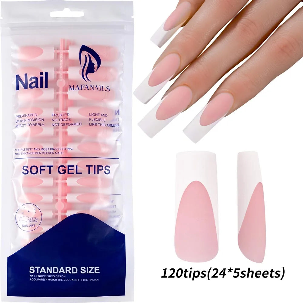 120Pcs Glossy Medium Coffin Press On Nails Pink Gradient French Fake Nails Acrylic Full Cover Ballerina False Nails For Women