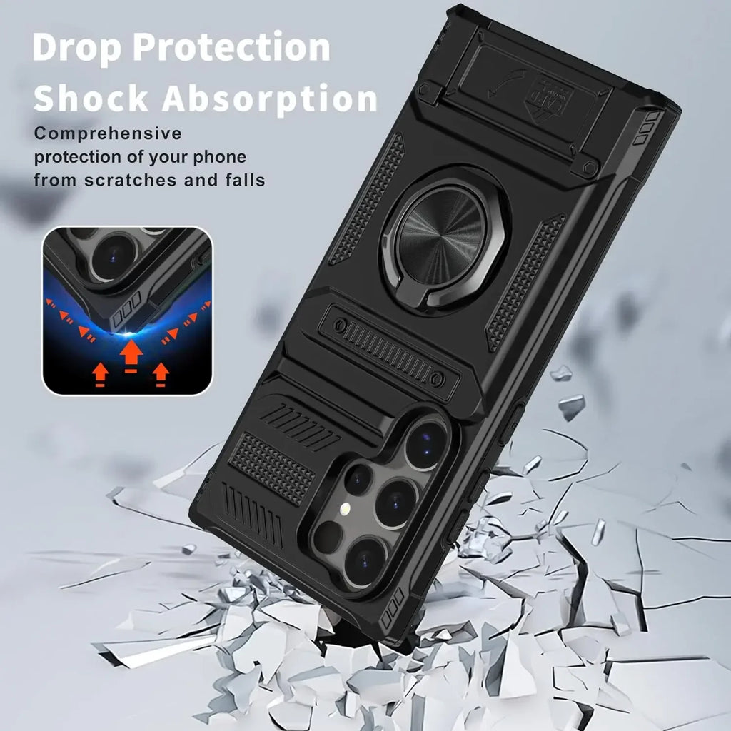 Case For Samsung Galaxy S26 Ultra S25 Plus S24 A56 A36 A55 Card Holder Rotated Ring Kickstand Layer Heavy Shockproof Wallet Case