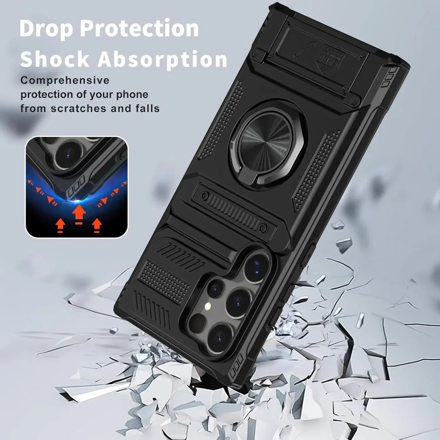 Case For Samsung Galaxy S26 Ultra S25 Plus S24 A56 A36 A55 Card Holder Rotated Ring Kickstand Layer Heavy Shockproof Wallet Case