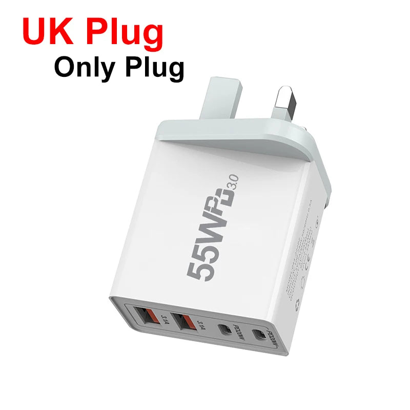 Fast Charge Mobile Phone Adapter For iPhone Xiaomi Huawei Quick Charger Wall Charger 4 Ports