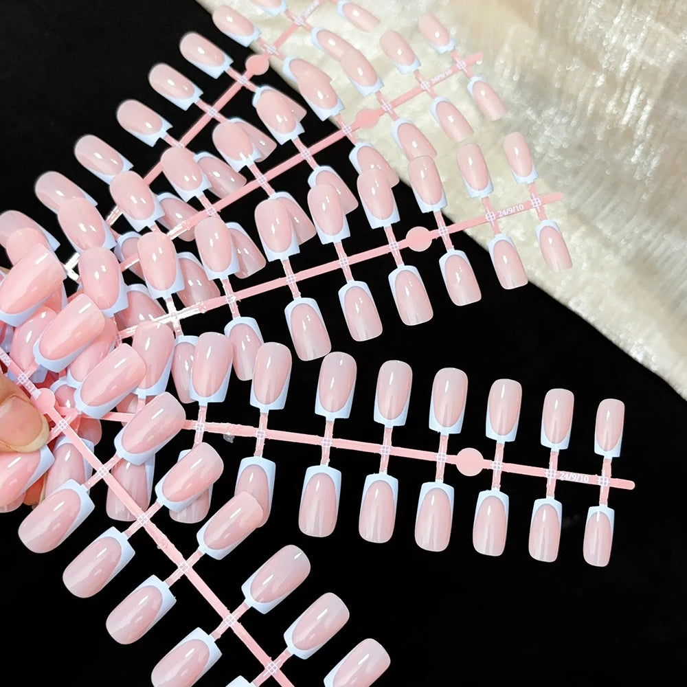 120pcs Simple Colorful Edge French Tip Fake Nails 12Sizes Medium  Square Press On Nail Glossy Full Cover Finish False Fingertips