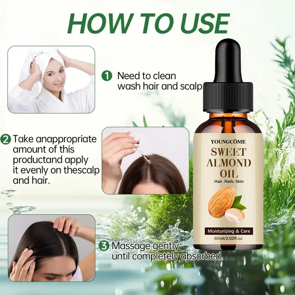 Sweet Almond Oil, Cold Pressed Pure Nourishing Moisturizing for Hair Skin