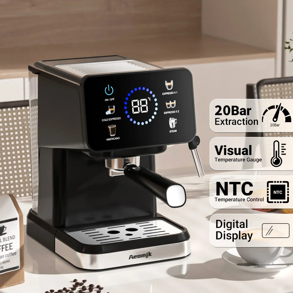 220V 1.5L Home Espresso Machine Hot Cold Brew Coffee Machine Maker Touchscreen Built-in Milk Frother for Household Daily Use