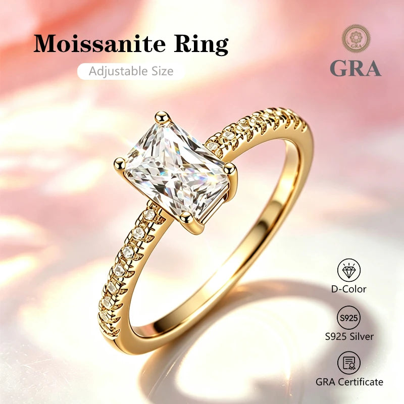 0.5-2.0 Carat Emerald Cut Moissanite Ring S925