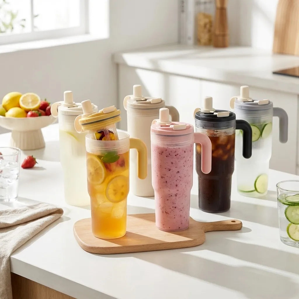 850ML Large Capacity Tumbler With Handle&Strainer Sport Portable Plastic Straw Water Cup Heat Resistant Leak-proof Water Bottle