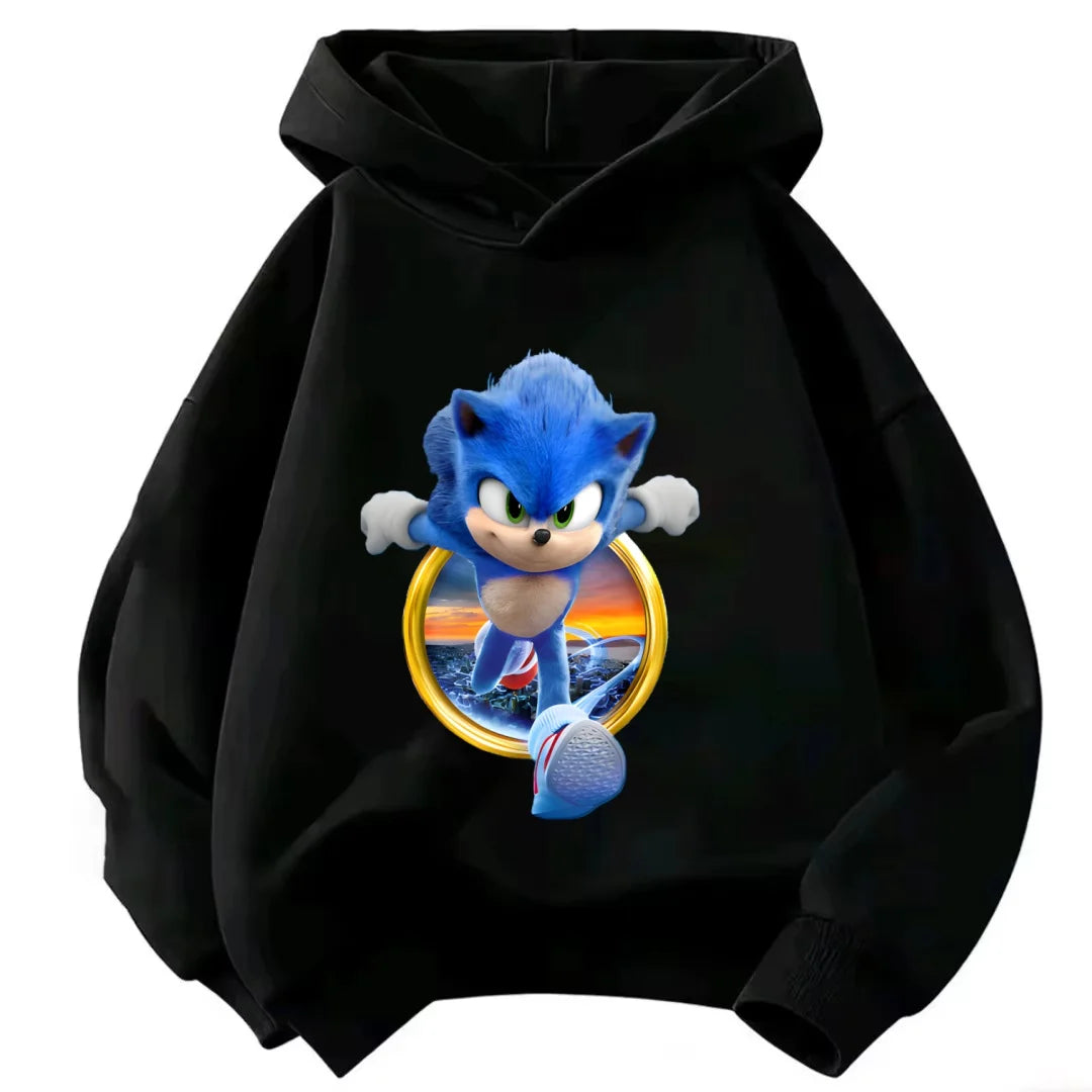 2026 Kids Thick Hoodie with Cute Sonic Anime Pattern