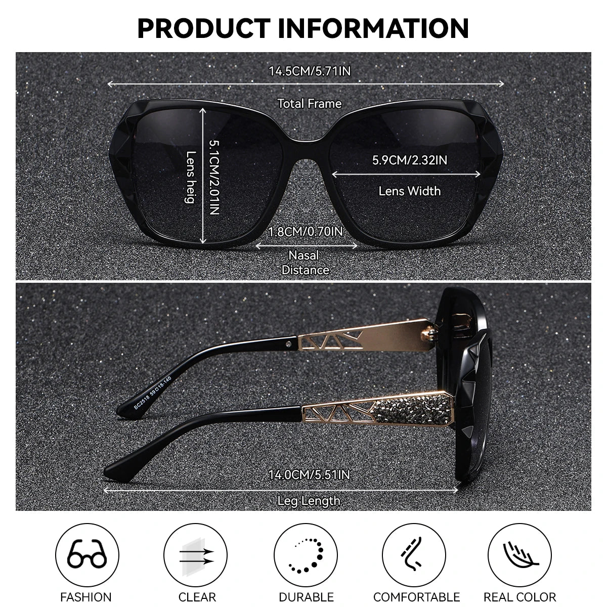 BARCUR Trendy Women Polarized Sunglasses Butterfly PC Transparent Large Frame Hollow Out Mirror Leg Leisure UV Women Sunglasses
