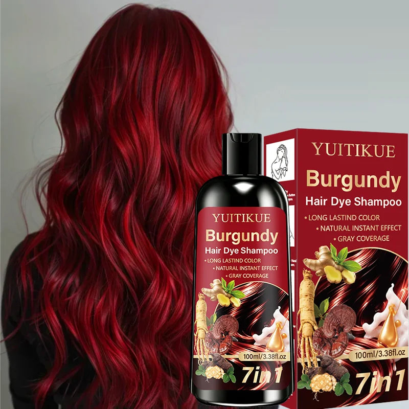 Burgundy Hair Dye Shampoo 7 In 1 Instant Gray Coverage Long Lasting