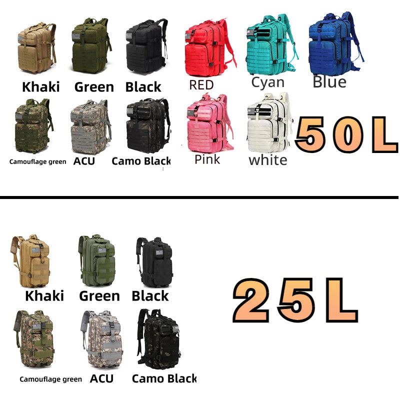 25L/50L Sturdy Nylon Waterproof Tactical Sports Trekking