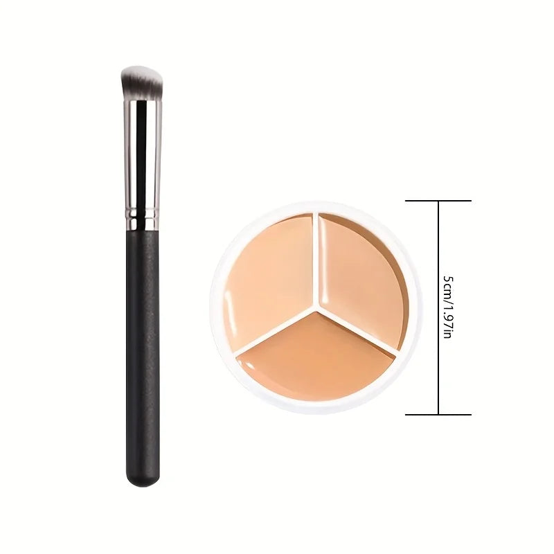 Creamy Triple Shade Concealer Palette with Brush Set,Flawless Makeup,Dark Circles & Blemish Concealer,Even Skin Tone