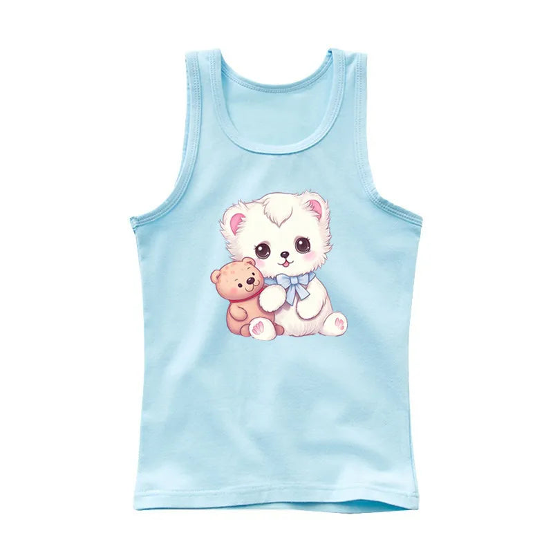 Girls Kawaii Ocean Princess Tanks Kids Sleeveless O-Neck Summer T-Shirt New Catoon Vest Top for Toddler Kids
