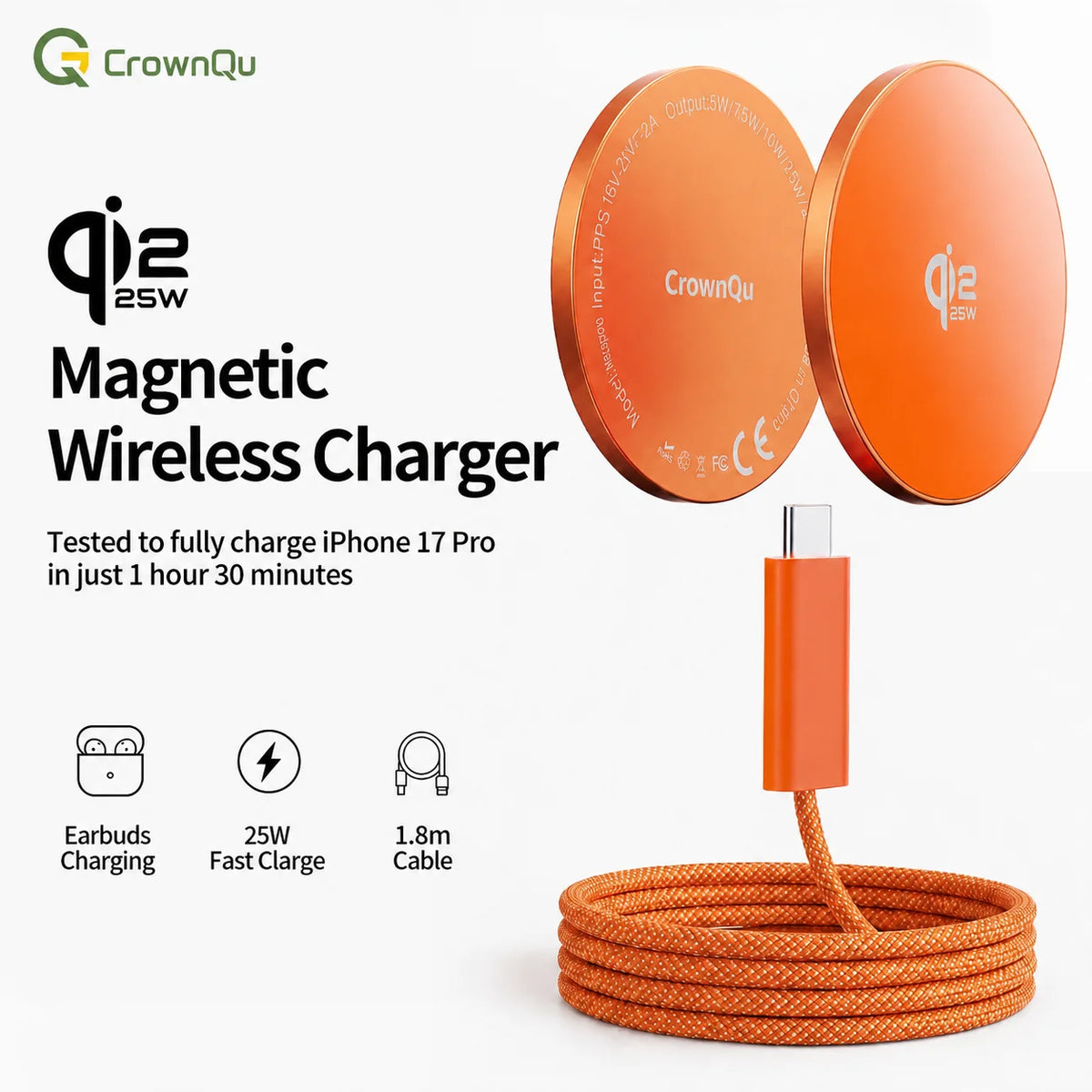 Qi2.2 Magnetic Wireless Charger Stand Foldable 25W Fast Charging with 47.2