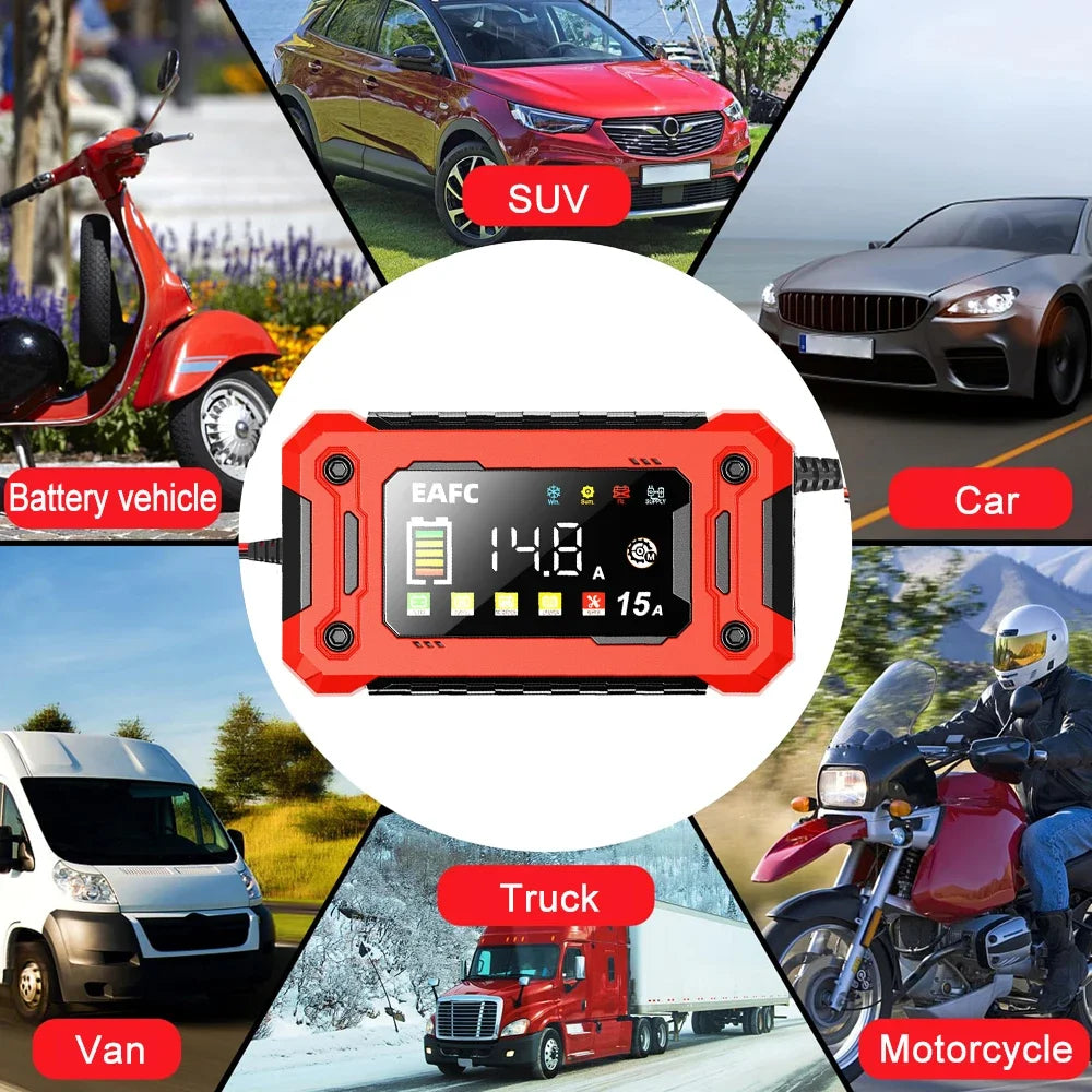 12V 8A /12V 15A Car Battery Charger | One-Touch Pulse Repair & Auto Start | All-in-One