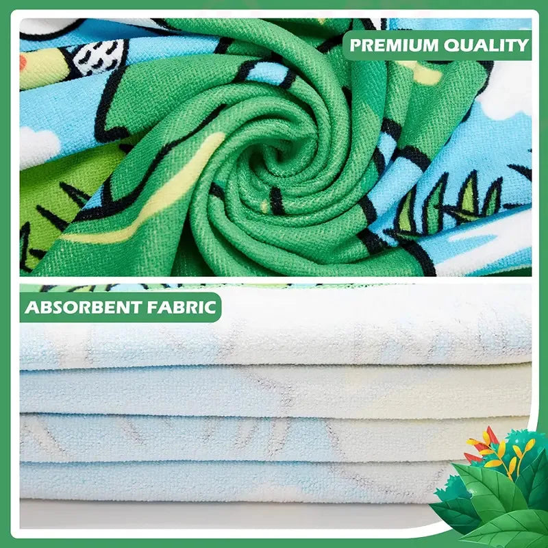 Cartoon Animals Hooded Beach Towel Cute Bath Soft Microfiber For Kids Toddlers Pool Poncho