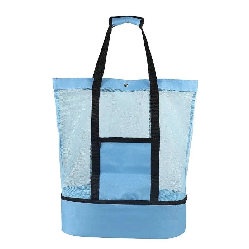 LUSQI Insulated Beach Bag For Women Large Waterproof Tote With Mesh & Transparent Double-Layer For Swimming Picnic Shopping