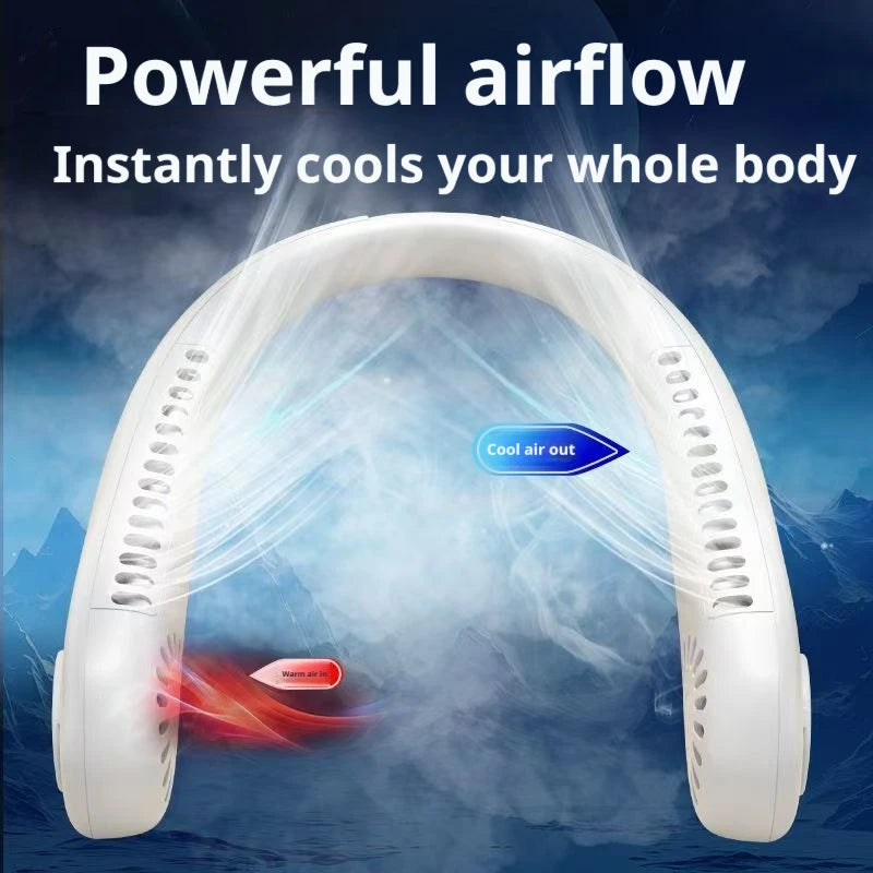 2026 Long endur New Mini Neck Mounted Fan Portable Bladeless Neck Rechargeable Air Cooler 3 Speed Mini Summer Sports Fan Outdoor