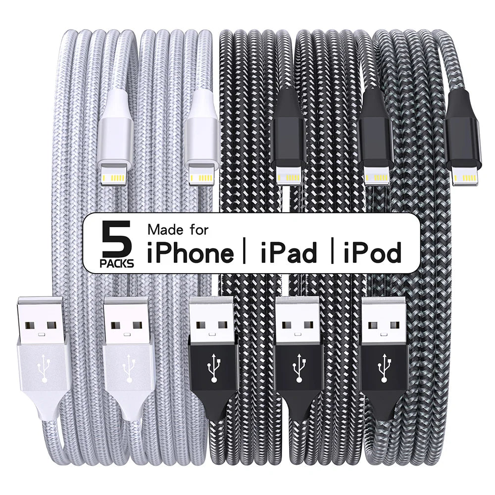 5Packs USB To Lightning Cable For IPhone, Fast Charging Cable Data