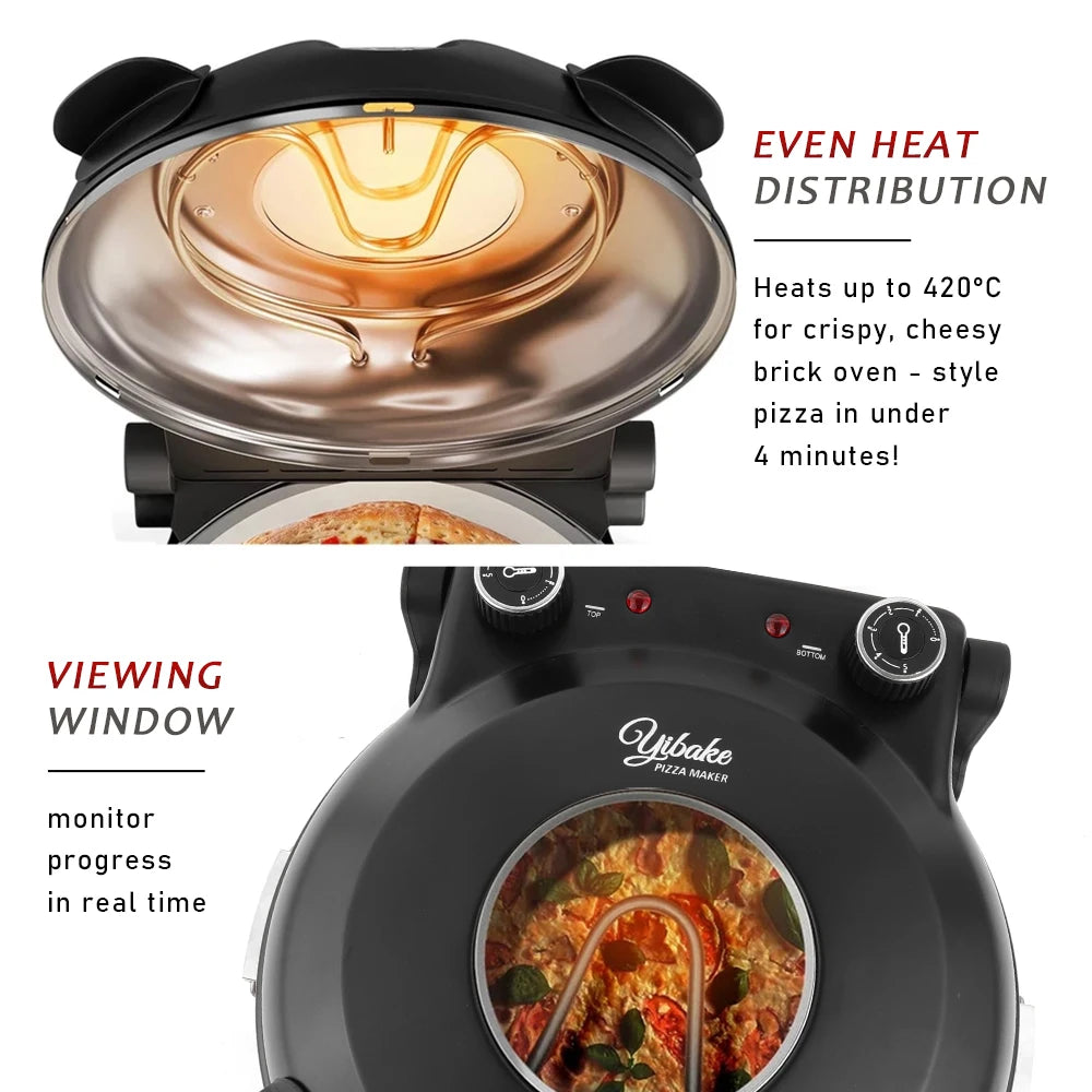 Electric Pizza Maker With Three Accessories 420℃ 1200W Dual Temperature Indoor Pizza Stone Plate 12inch Pizza Oven 10Minute