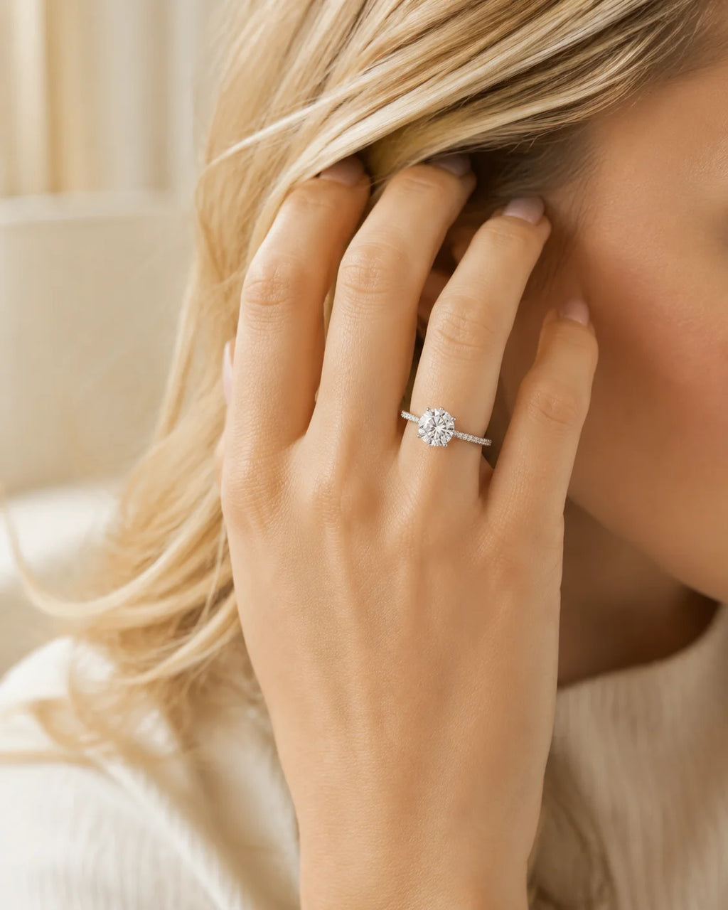 Women’s 2CT Round‑Cut CZ Promise Engagement Ring, 18K White Gold Plated Solitaire