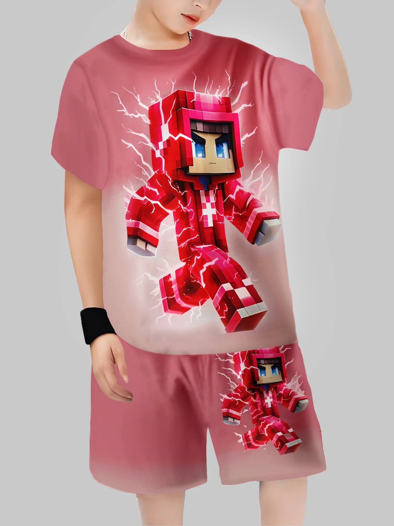 new Block Man Digital Printing Cross Border Children's Clothing Casual Short Sleeved T-shirt Boys' Clothing