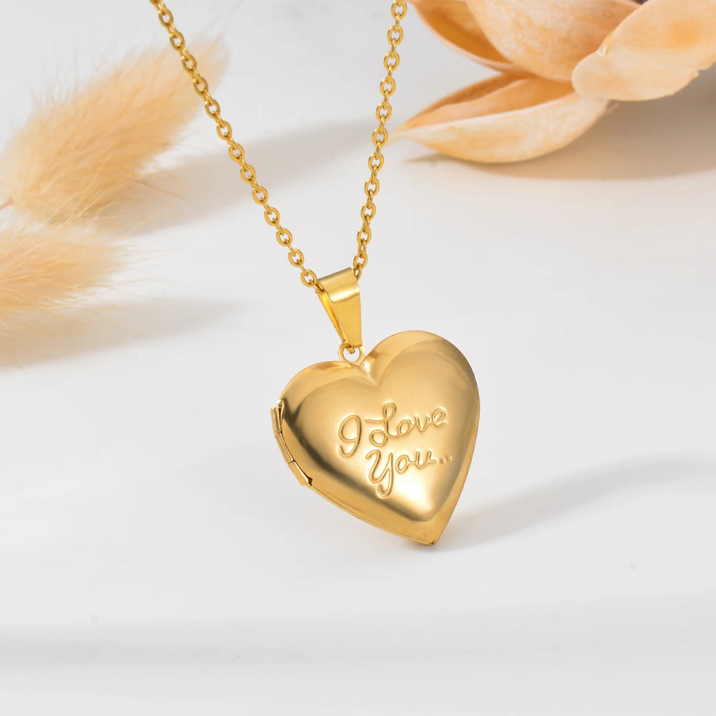 Stainless Steel Heart Locket Pendants Necklaces For Women Gold Color photo frame Valentine lovers Jewelry Gift Dropshipping