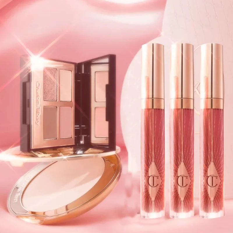 Charlotte Tilbury CT Makeup Set Water Light Collagen Lip Moisturizer Pressed Powder for Flawless Finish Four-color Eyeshadow
