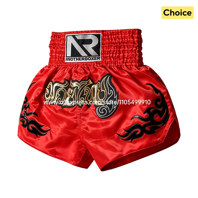 Tiger Muay Thai Shorts Embroidery Boxing Shorts Satin Kickboxing Fight Wear Men Women Kids MMA Training Competition Pants Blue