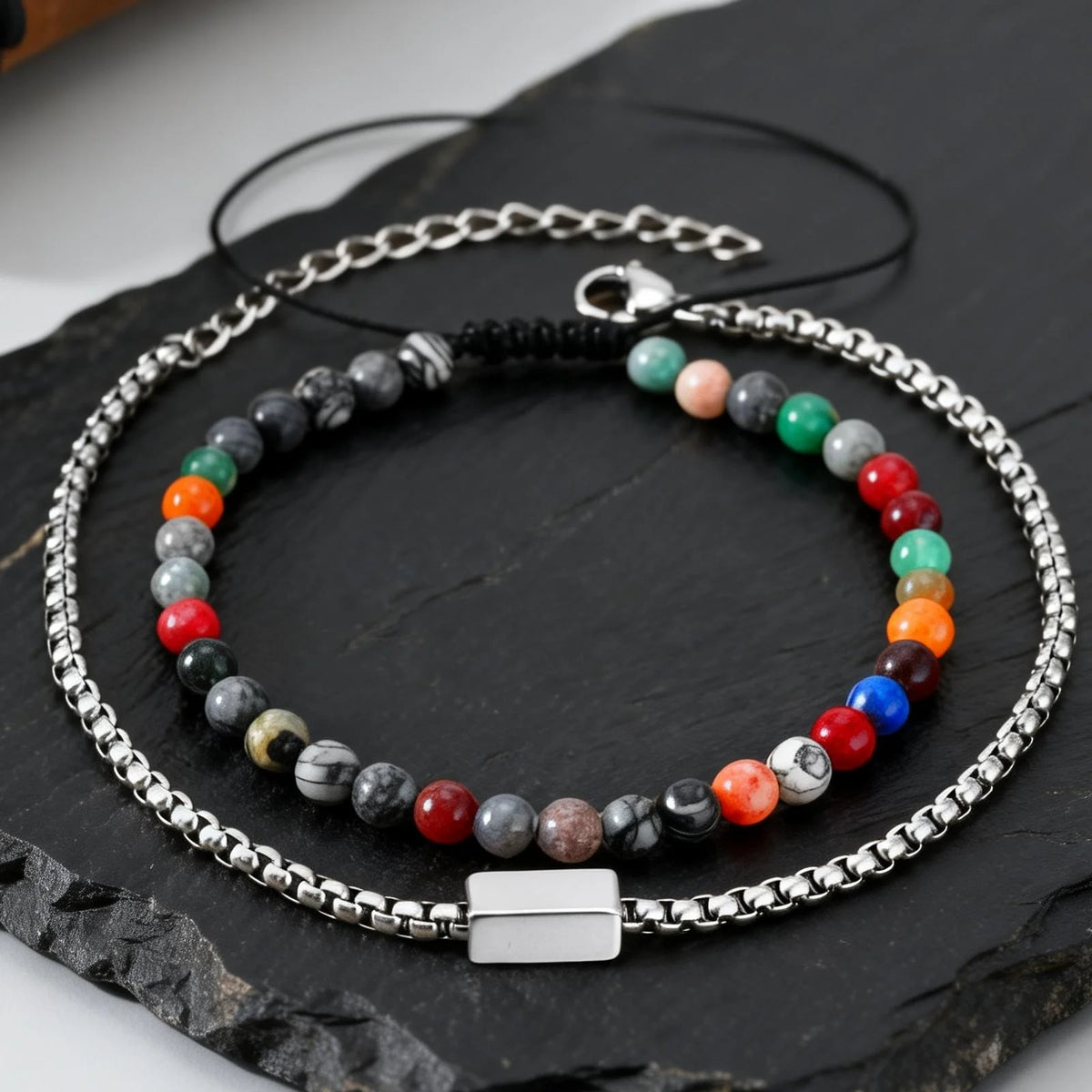 2pcs Bracelet for Men Boys,Adjustable Woven 4mm