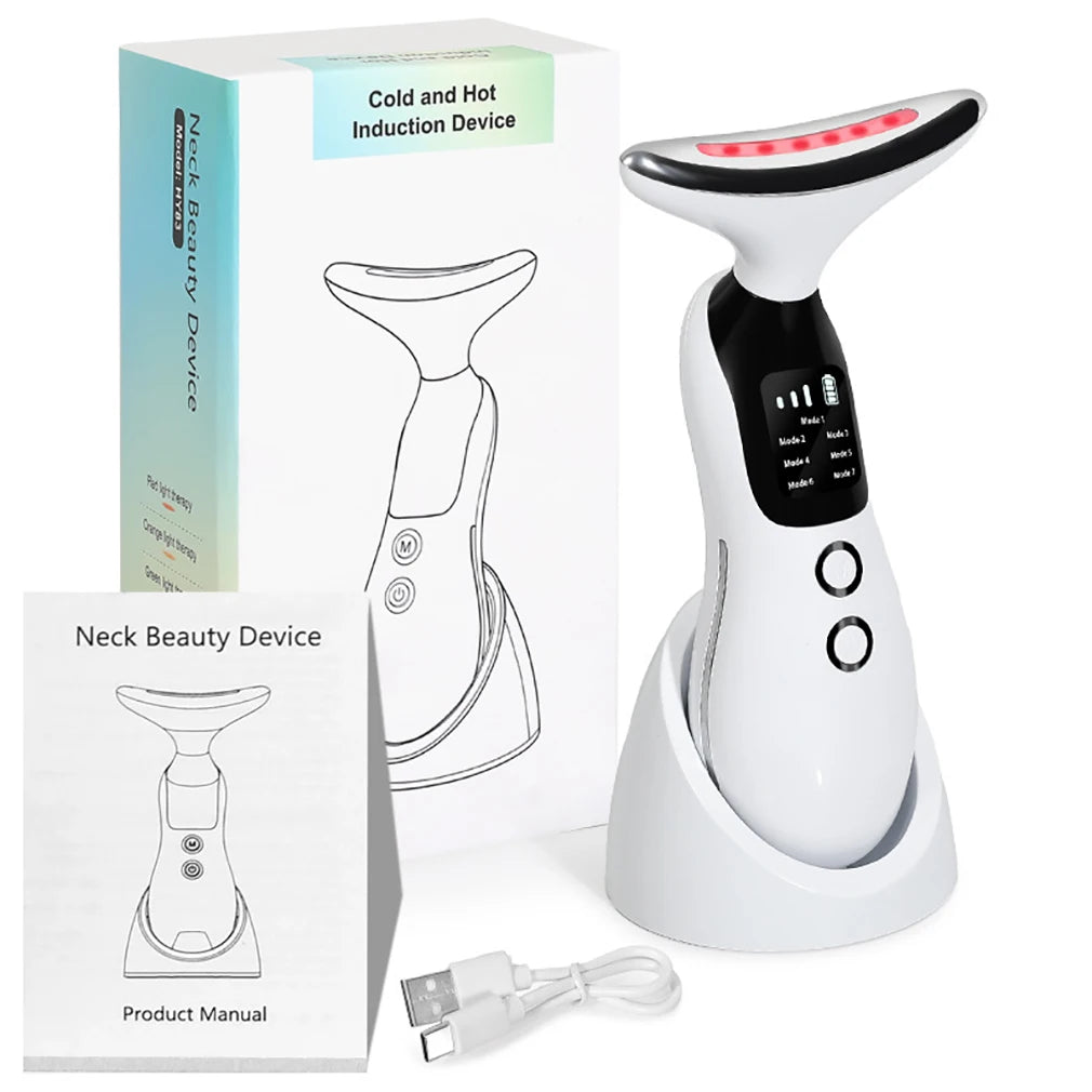 7 Colors LED Face Neck Beauty Device Deep Cleaning Vibration Facial Massager