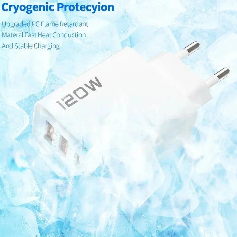 120W Quick Charge 4-Port USB C PD Fast Charger Wall Adapter For iPhone 17 16 15 Samsung S24 Xiaomi Huawei OnePlus EU US UK Plug