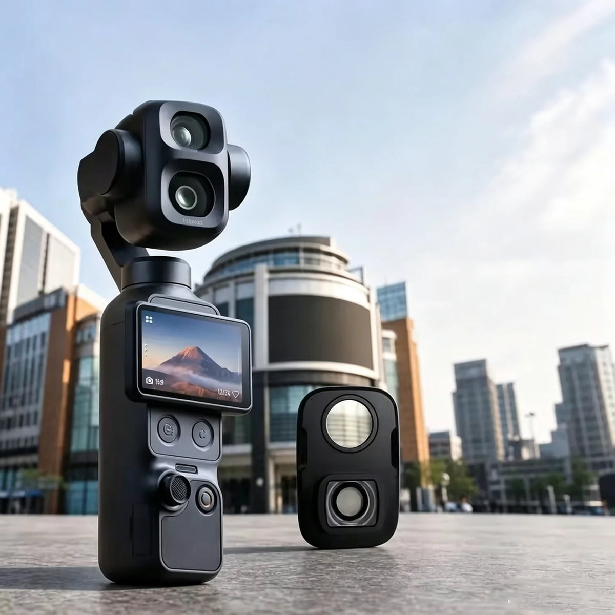 Outdoor 8K Vlog Recording Camera Dual Cameras Cinematic Shots Near & Far 3-Axis