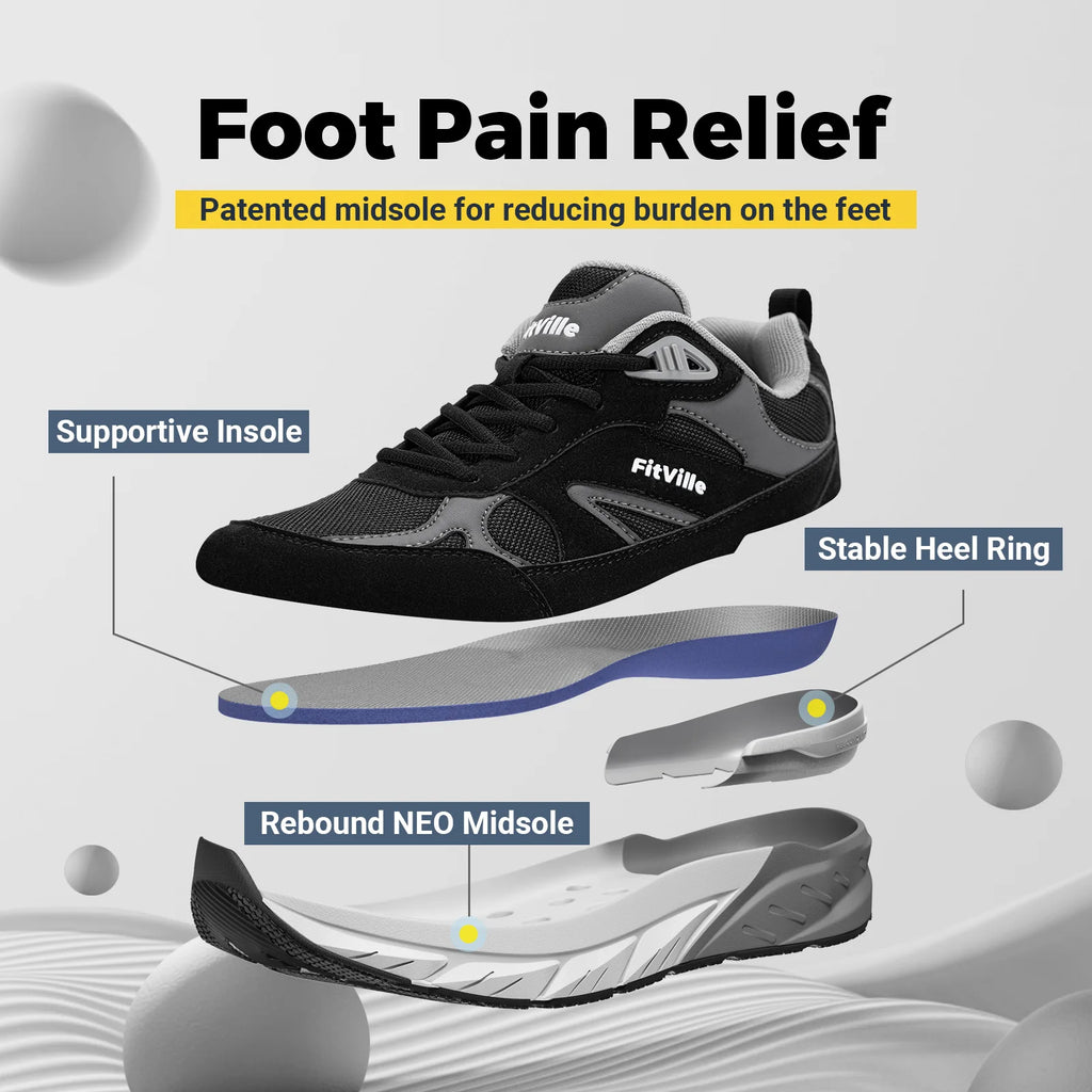 FitVille Newest Walking Shoes for Men Wide Width Sneakers with Arch Support for Flat Feet