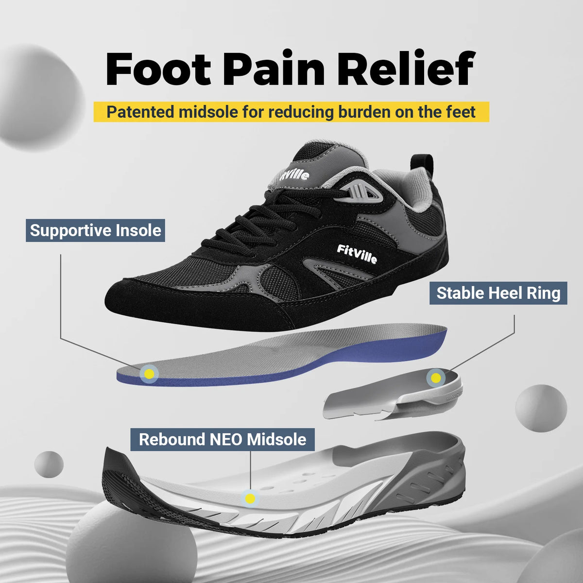 FitVille Newest Walking Shoes for Men Wide Width Sneakers with Arch Support for Flat Feet