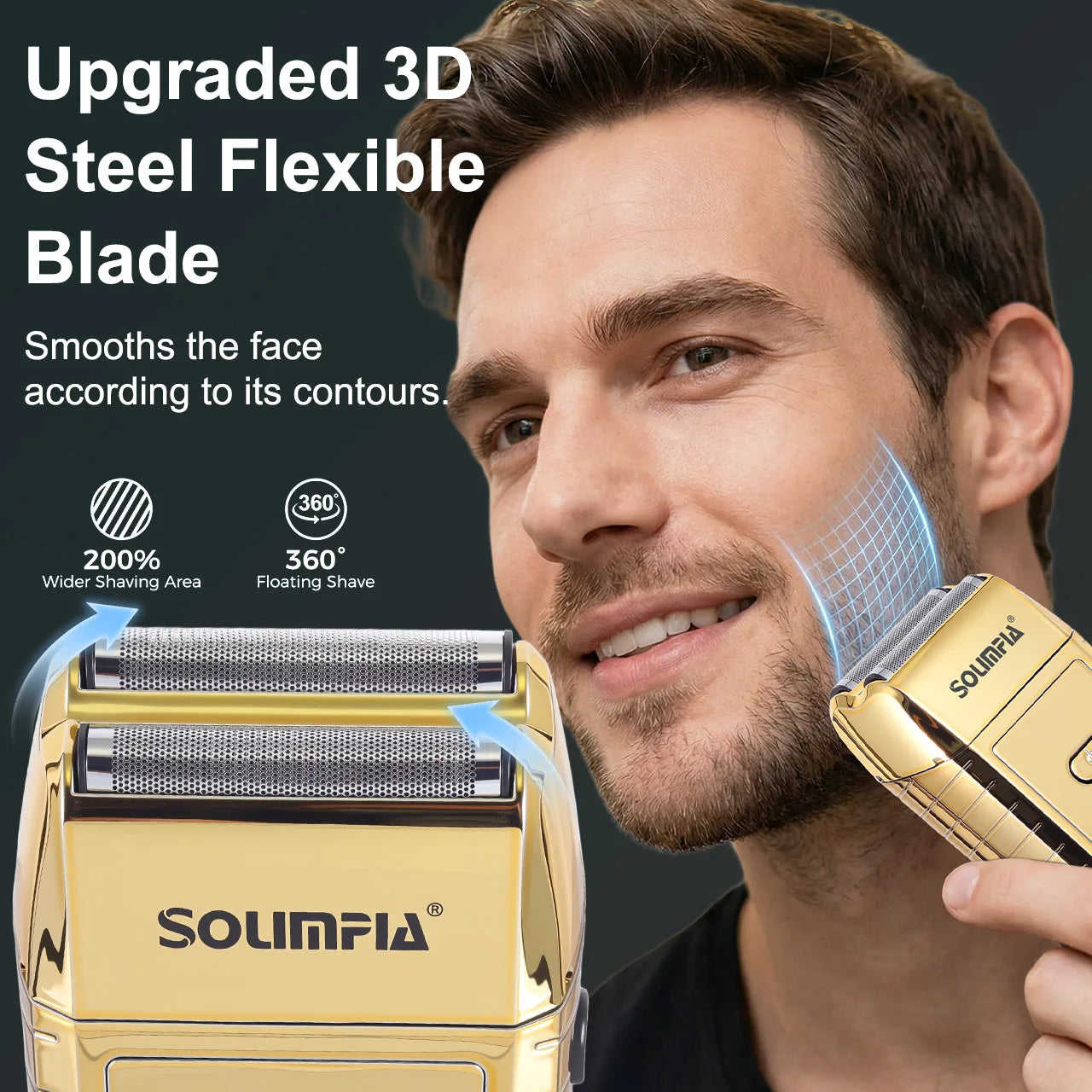 Solimpia Electric Reciprocating Shaving Razor Multi-Function Beard Trimmer Head Hair Clipper Brightening Shaver with Two Speed