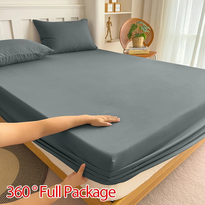 Fitted Bed Sheet with Elastic Band Solid Color Soft Mattress Cover