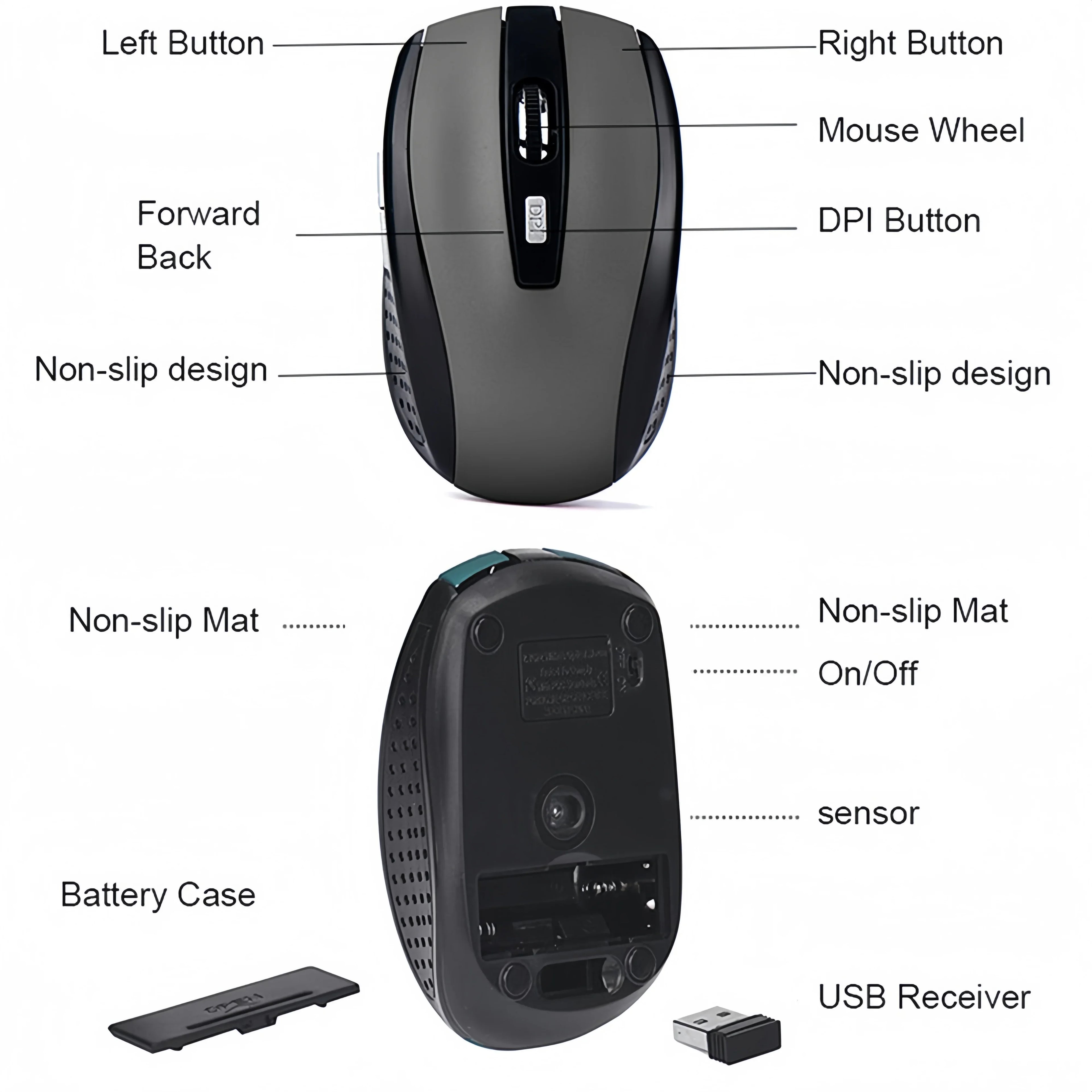 2.4G Wireless Mouse 6 Keys Gaming Mouse Ergonomic Silent Mouse 1600DPI Optical Office Mouse Mice for PC Laptop MacBook Windows