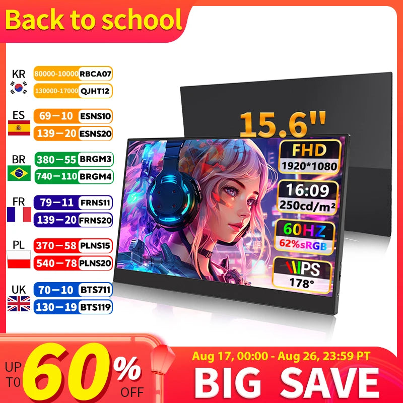 HGFRTEE 15.6 Inch Portable Monitor, FHD USB-C Mini HDMI External Second Screen