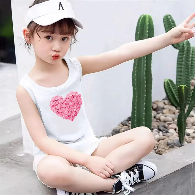 Girls Kawaii Ocean Princess Tanks Kids Sleeveless O-Neck Summer T-Shirt New Catoon Vest Top for Toddler Kids