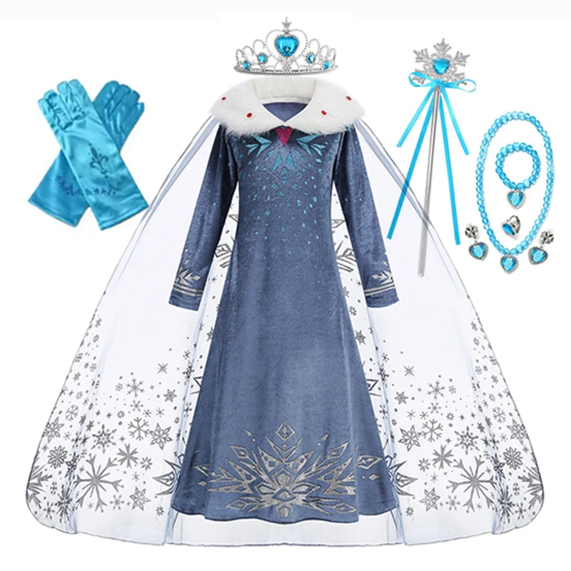 Elsa Princess Dress for Girls Birthday Party Carnival Costume Kids Cosplay Snow Queen Evening Long Sleeve 2026 Winter Clothes