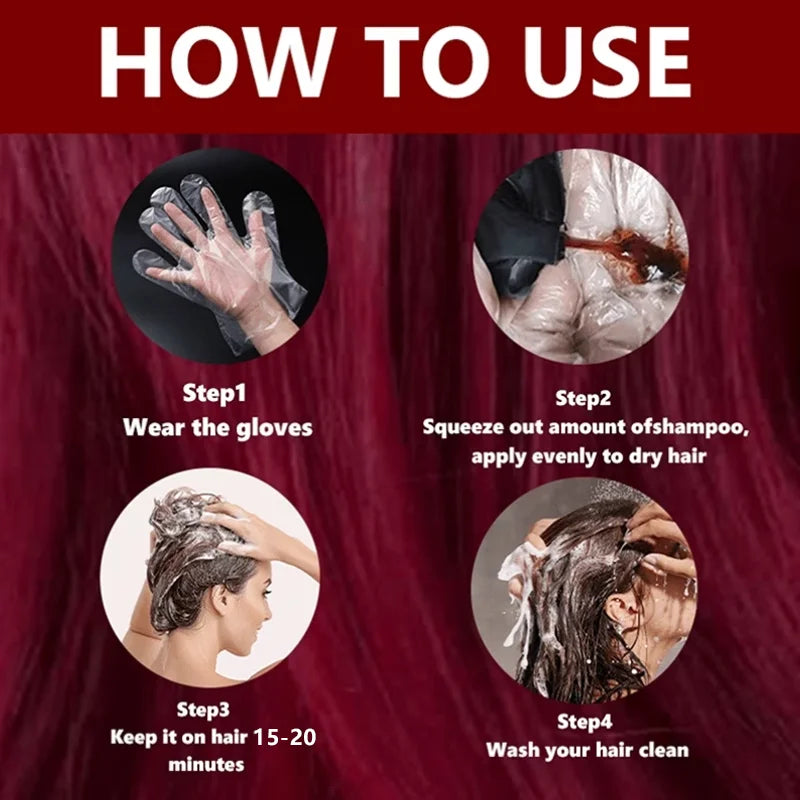 YUITIKUE Burgundy Red Hair Dye Shampoo 9 In 1 Instant Coloring