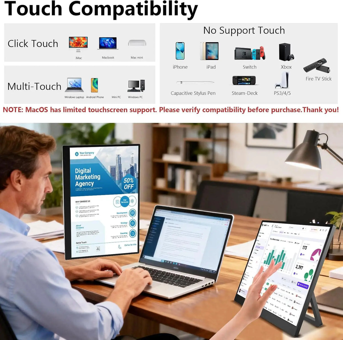 XAITH  UCKY 14/16-Inch Portable Touch Monitor 1200P HDR 16:10